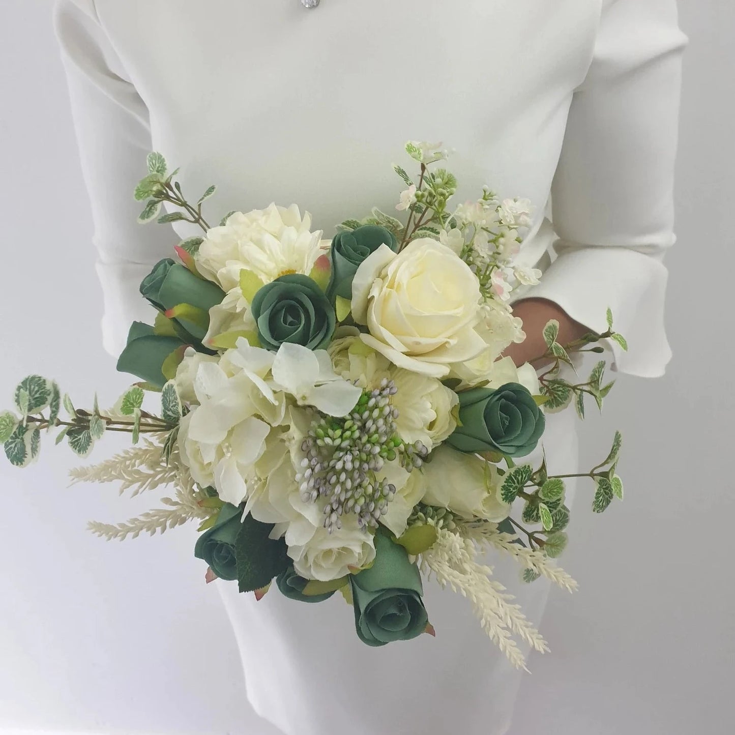 Cream & Emerald Stunning Brides Wedding Bouquet