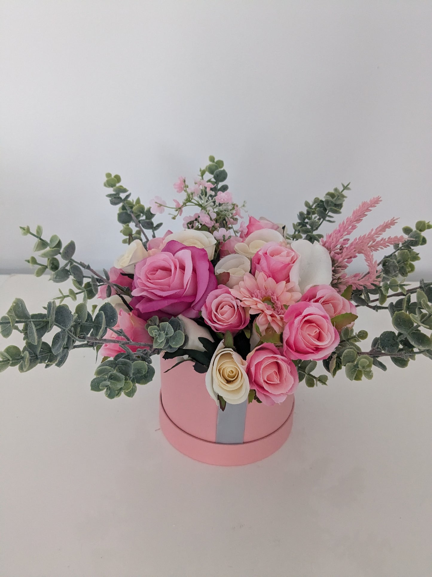 Pink Stunning Silk Flowers Pink Hat Box