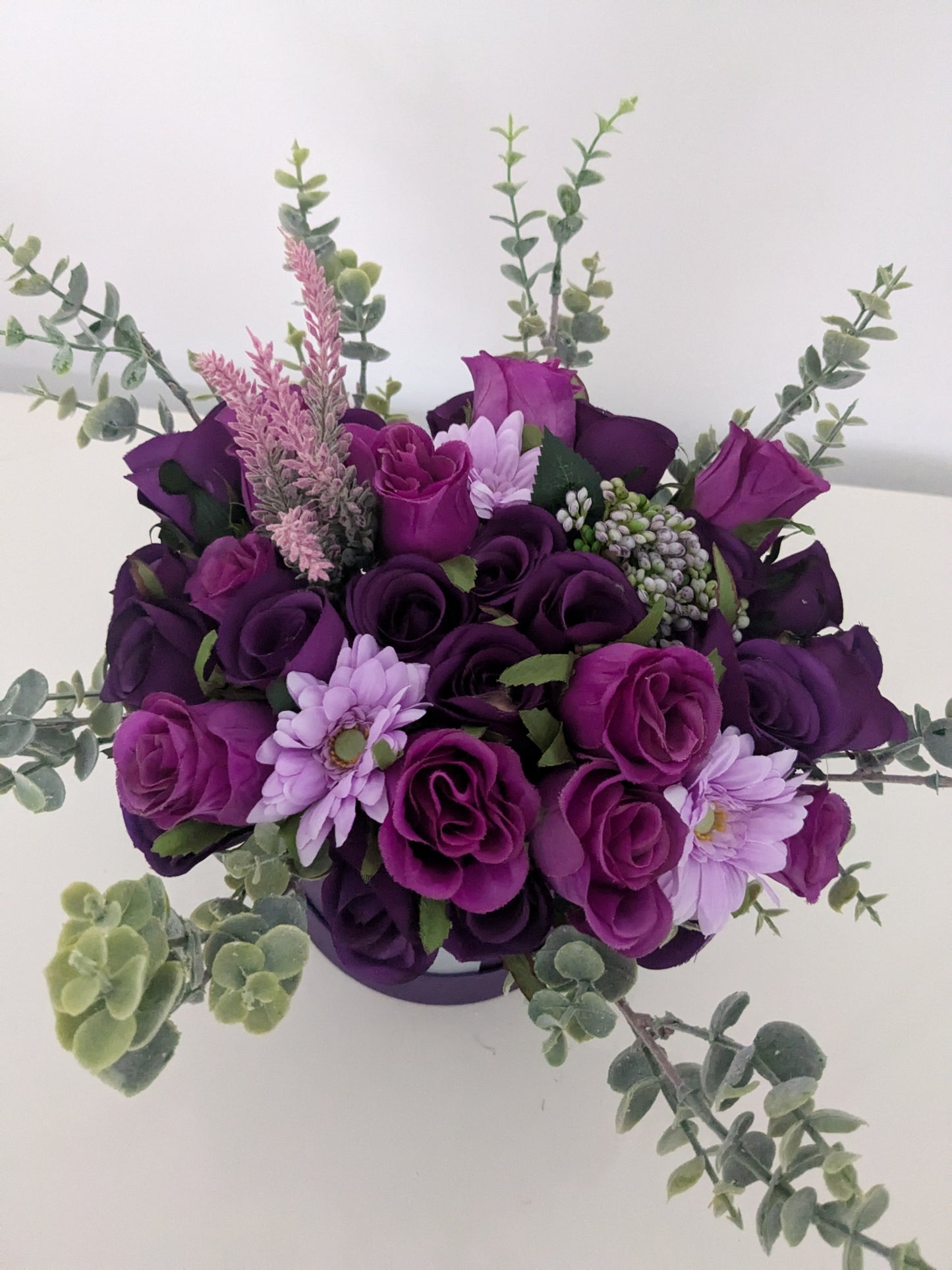 Dark Purple Stunning Silk Flowers Hat Box