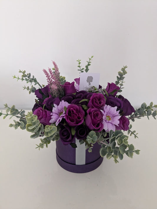 Dark Purple Stunning Silk Flowers Hat Box