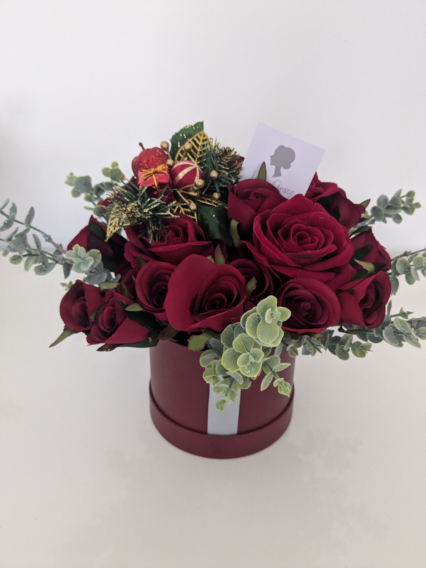 Christmas Red Stunning Silk Flowers Hat Box