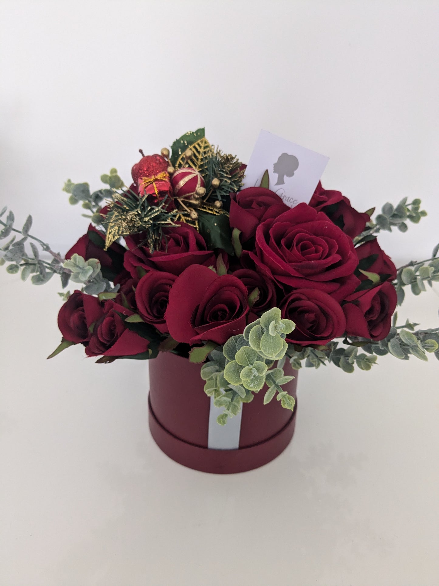 Christmas Red Stunning Silk Flowers Hat Box