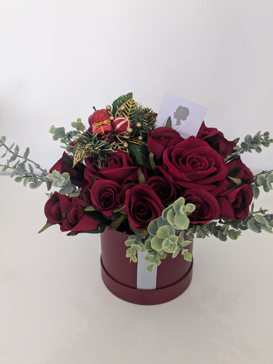 Christmas Red Stunning Silk Flowers Hat Box