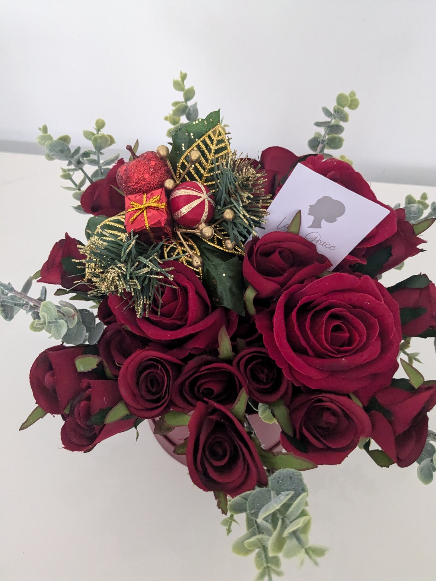 Christmas Red Stunning Silk Flowers Hat Box