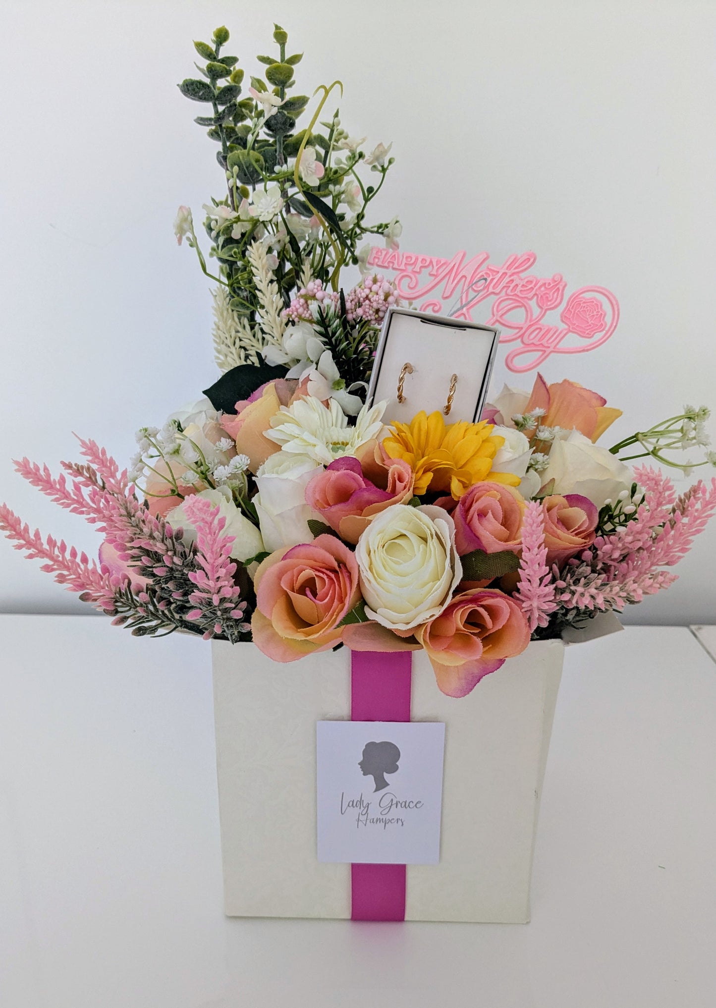 Mother's Day Earrings Box of Joy Silk Flowers Gift Hamper