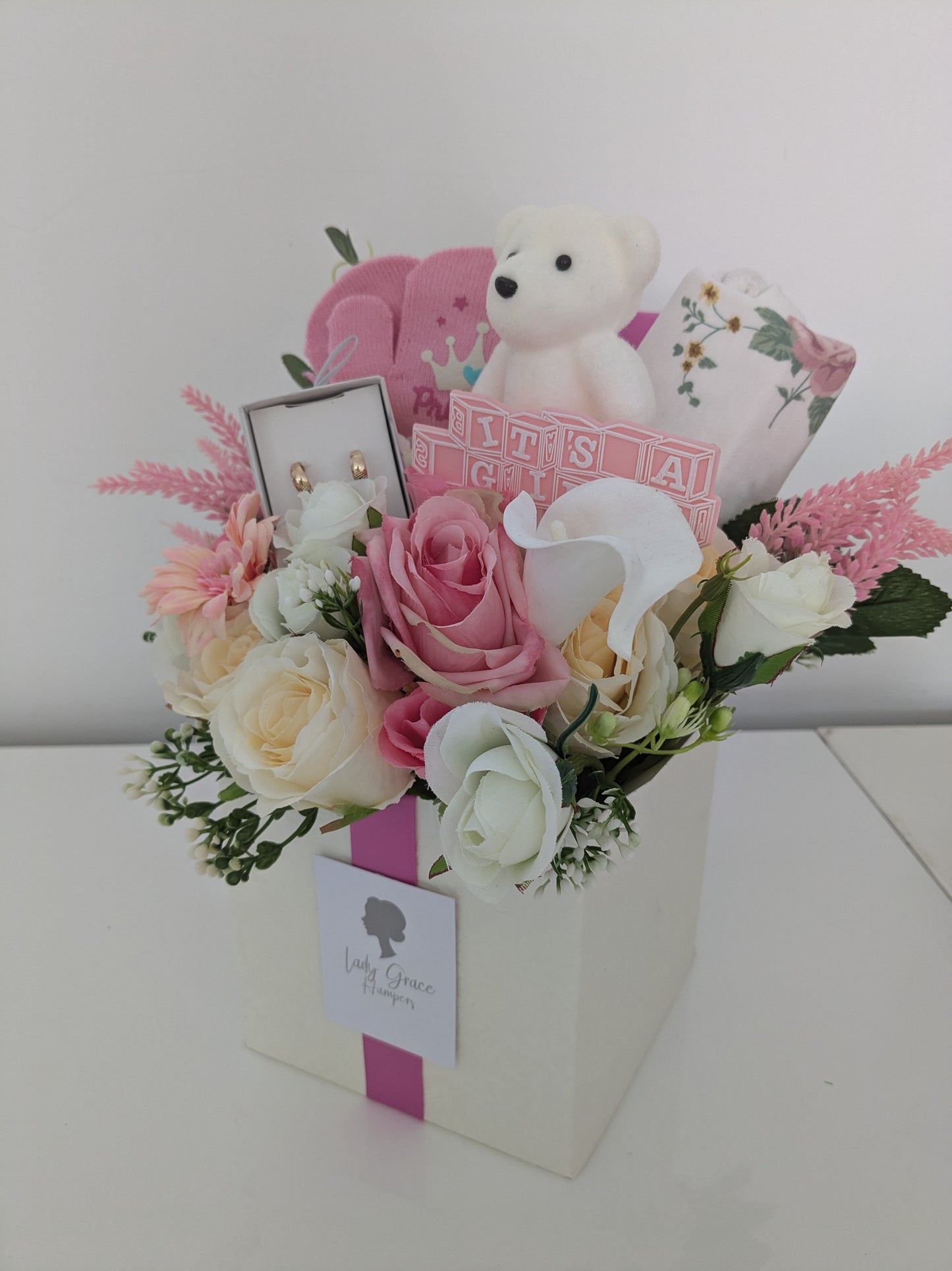 Baby Girl Earrings Box of Joy Silk Flowers Gift Hamper