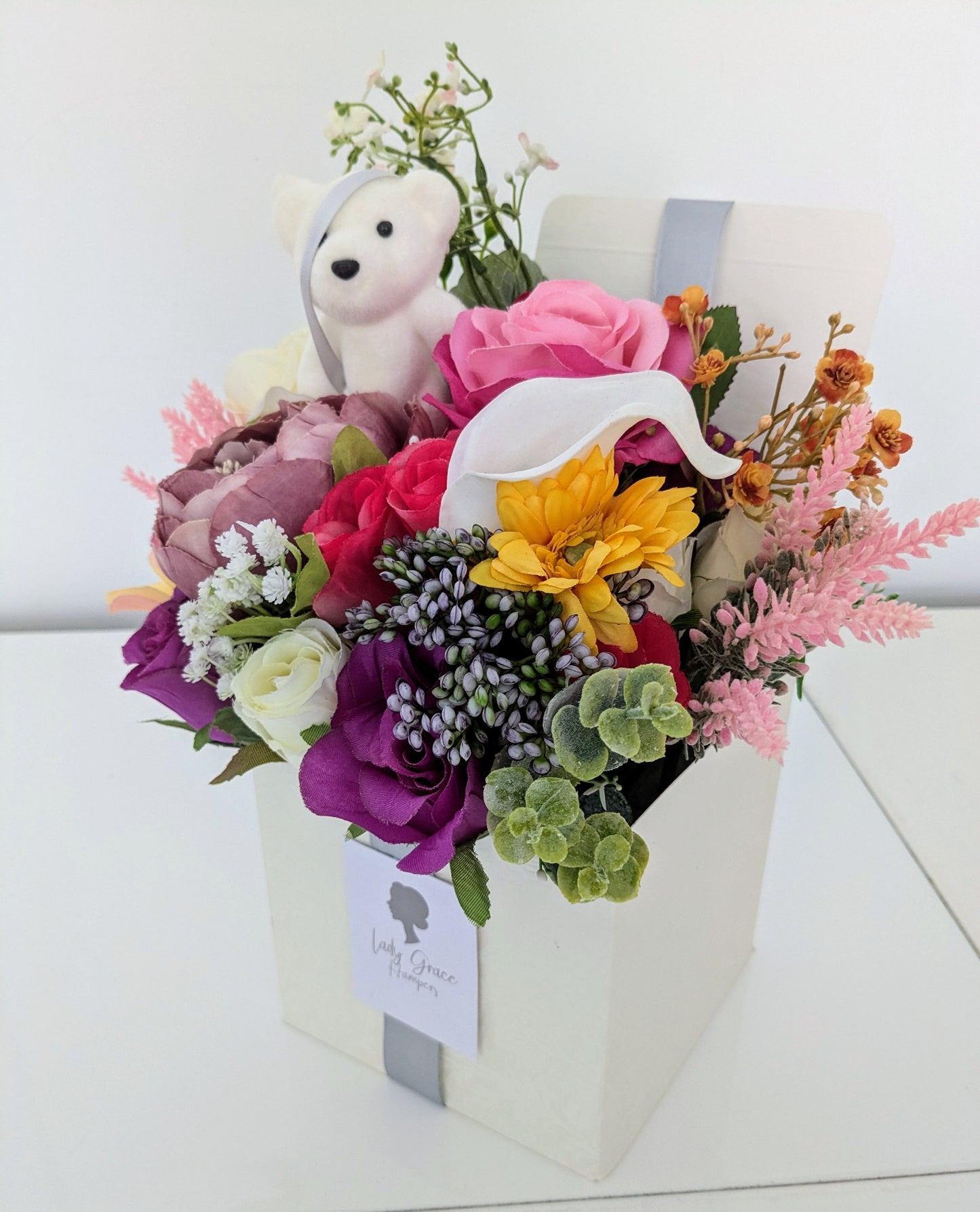 Get Well Soon Multicoloured Box of Joy Silk Flowers Gift Hamper