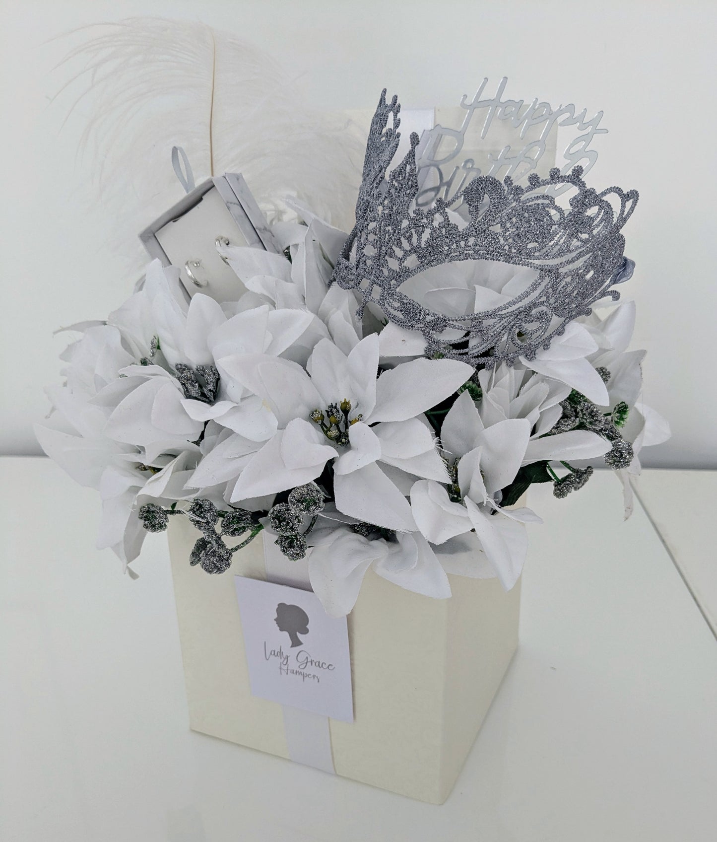Birthday Masquerade Box of Joy Silk Flowers Earrings Gift Hamper