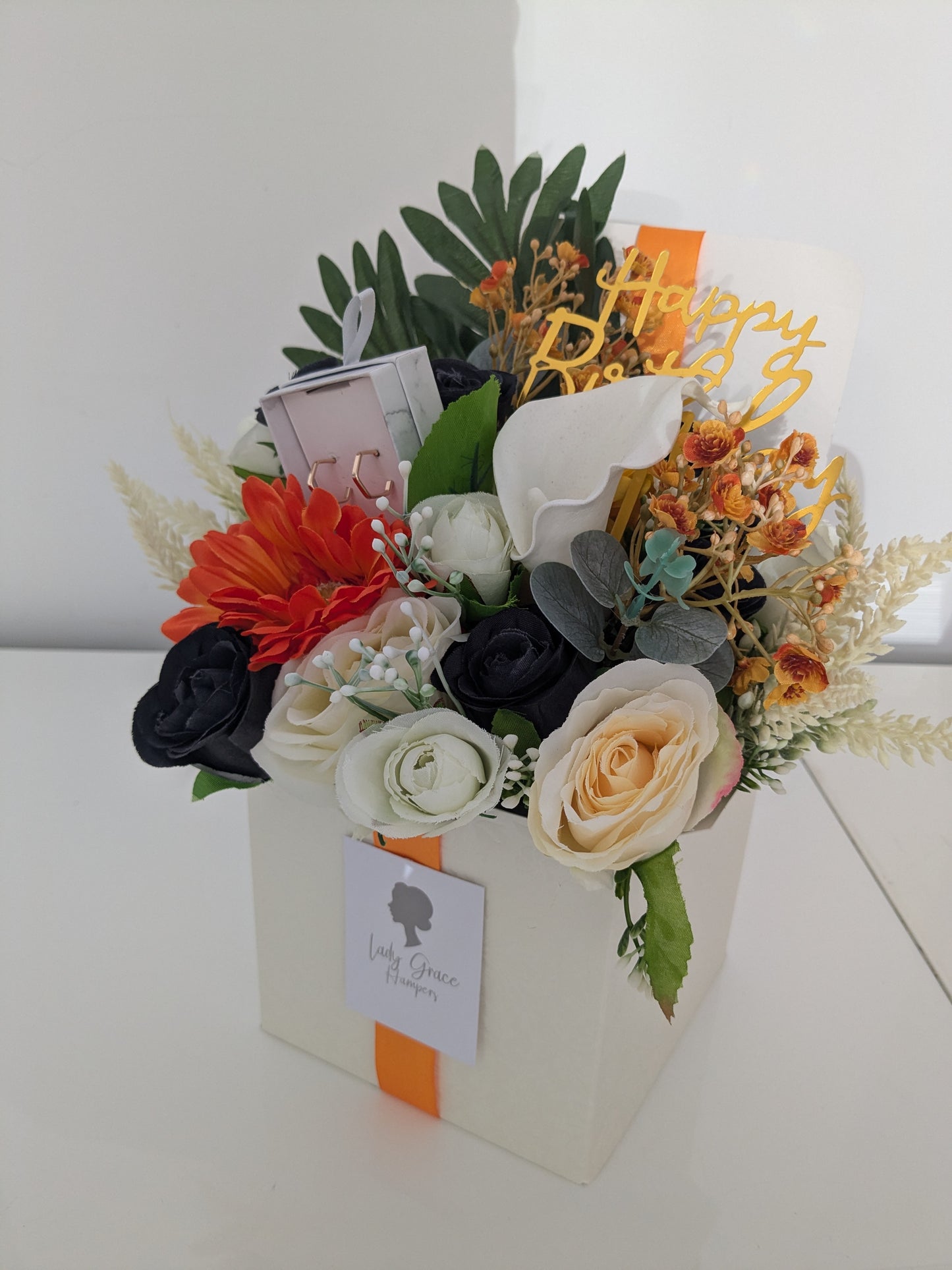Birthday Orange Earrings Box of Joy Silk Flowers Earrings Gift Hamper
