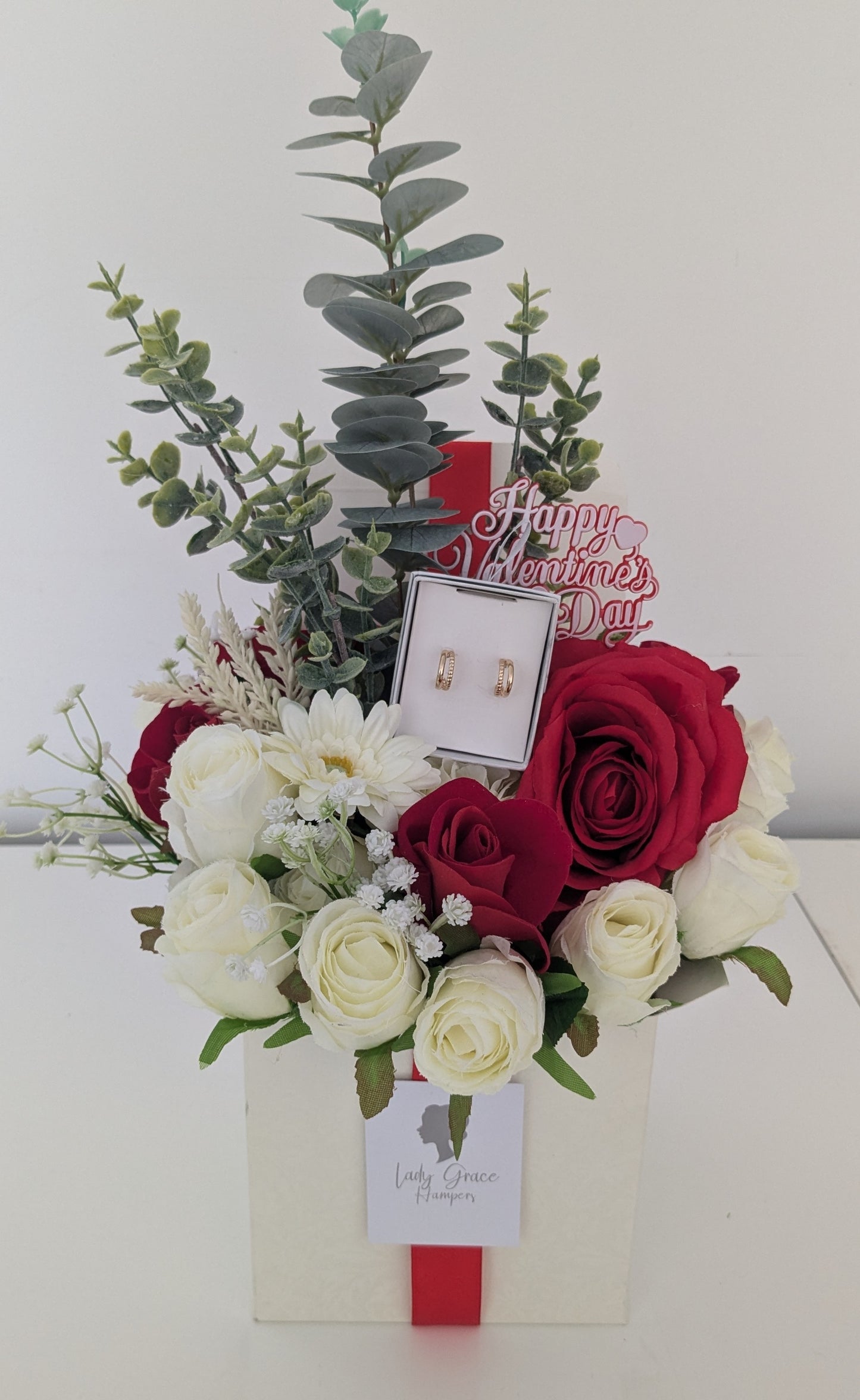 Valentine Red Earrings Box of Joy Silk Flowers Earrings Gift Hamper