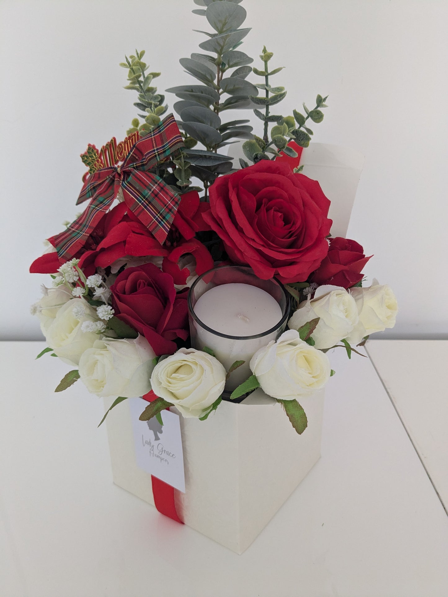 Christmas Candle Box of Joy Silk Flowers Earrings Gift Hamper