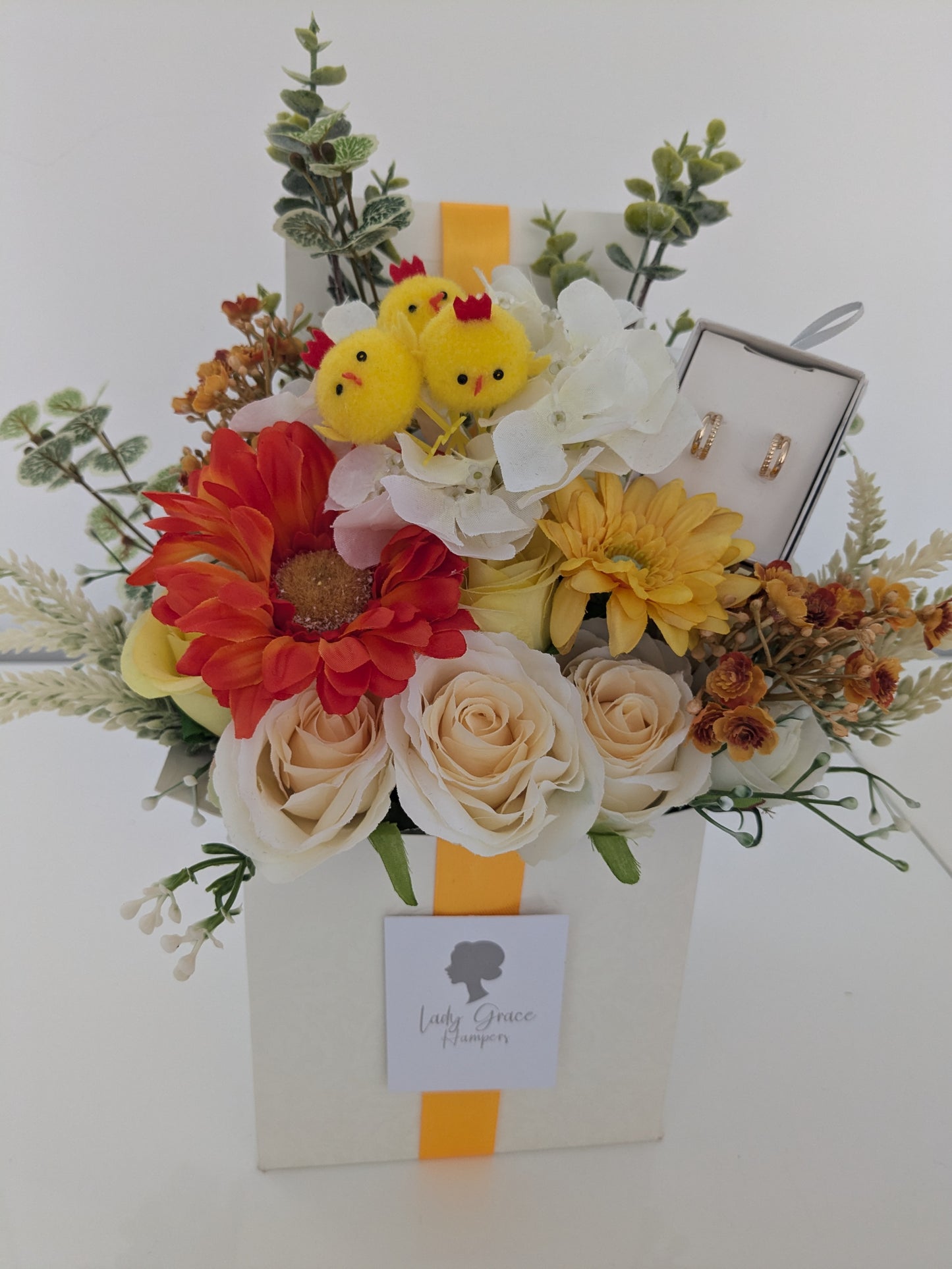 Easter Box of Joy Silk Flowers Earrings Gift Hamper