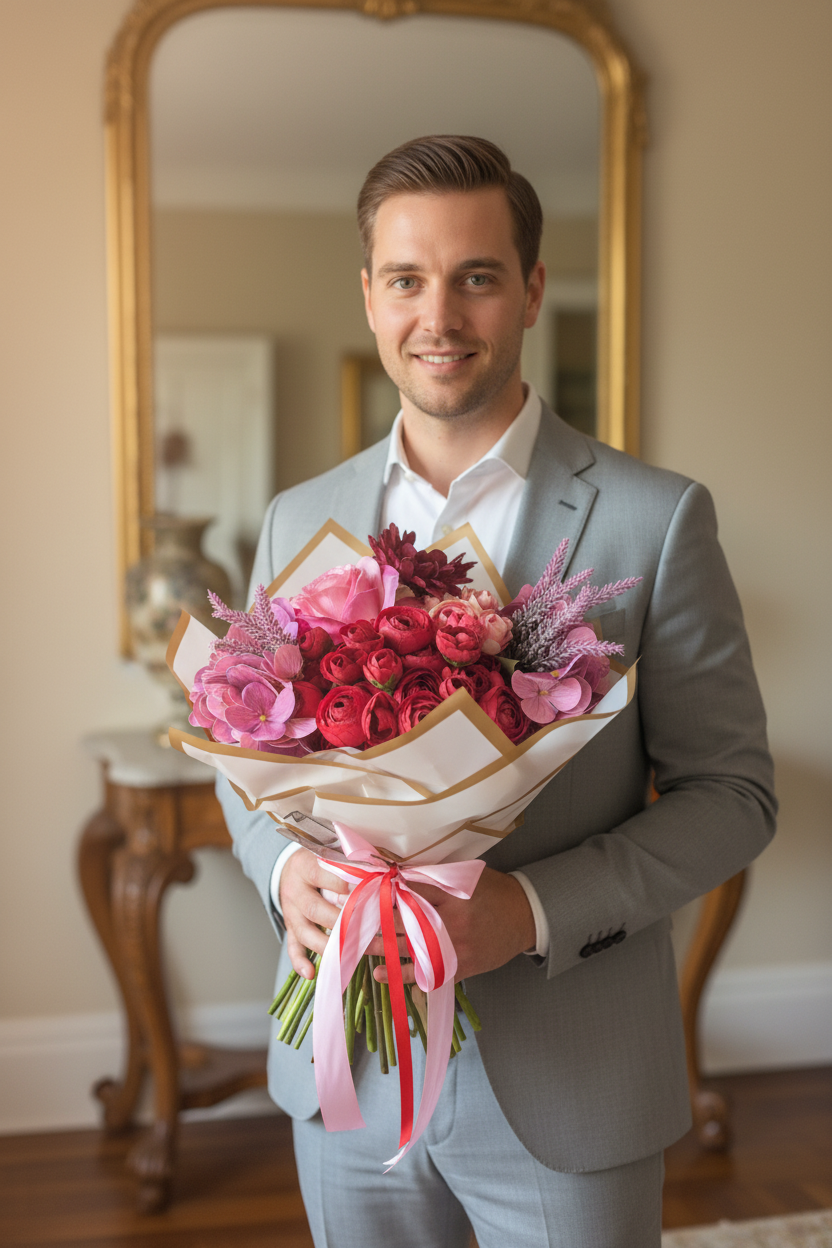 Dark Pink/Red Peonies Hand tied Bouquet Gift