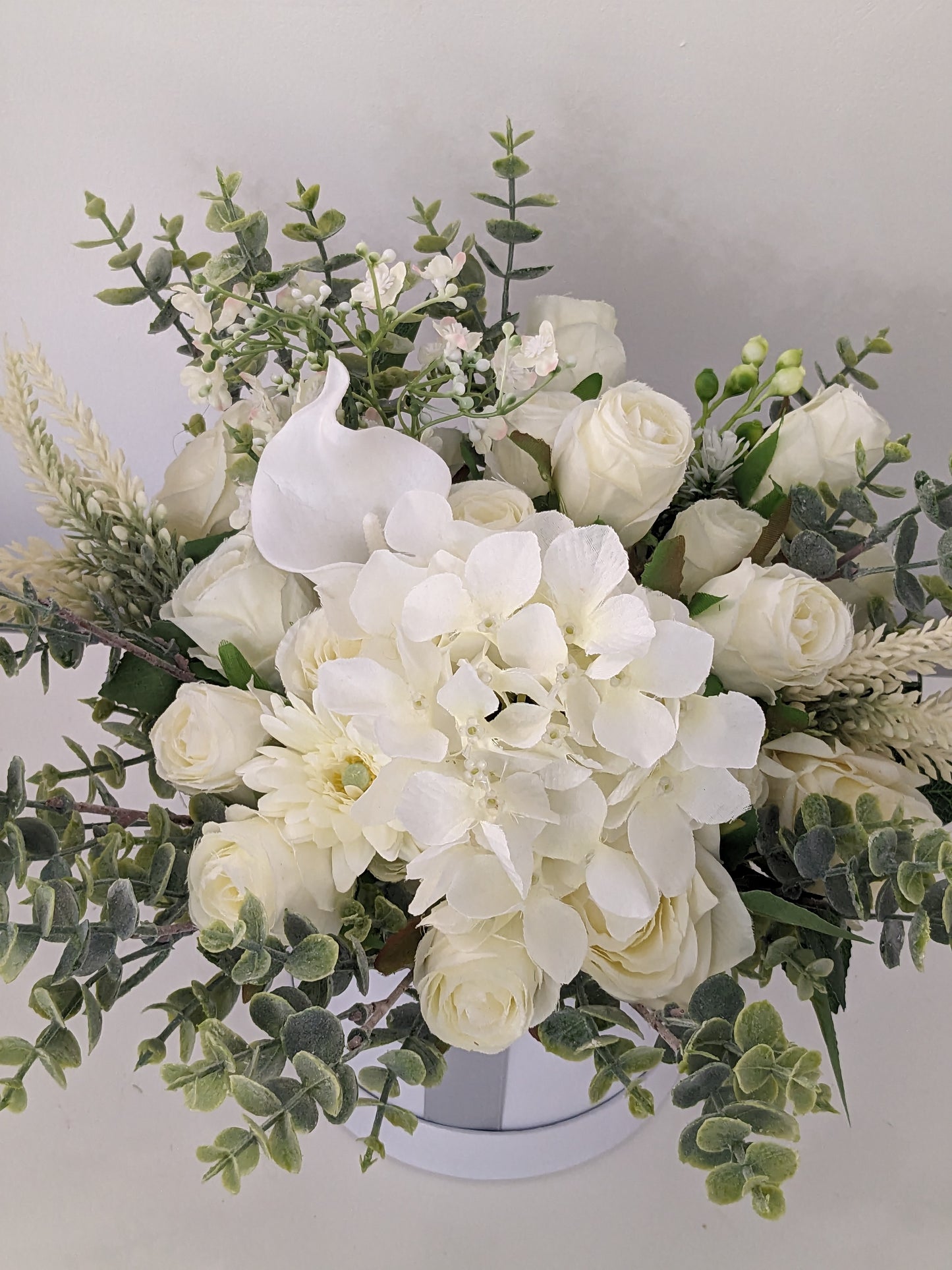 Silver & Cream Stunning Silk Flowers Hat Box