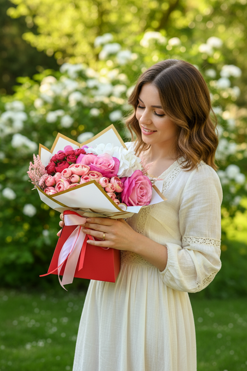 Pink/Red Peonies Hand tied Bouquet Gift