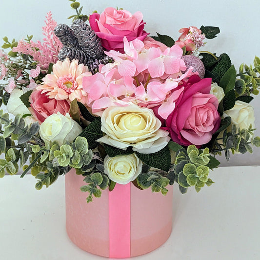 Pink Stunning Silk Flowers Hat Box