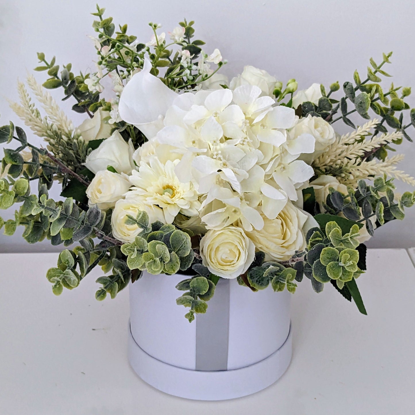 Silver & Cream Stunning Silk Flowers Hat Box