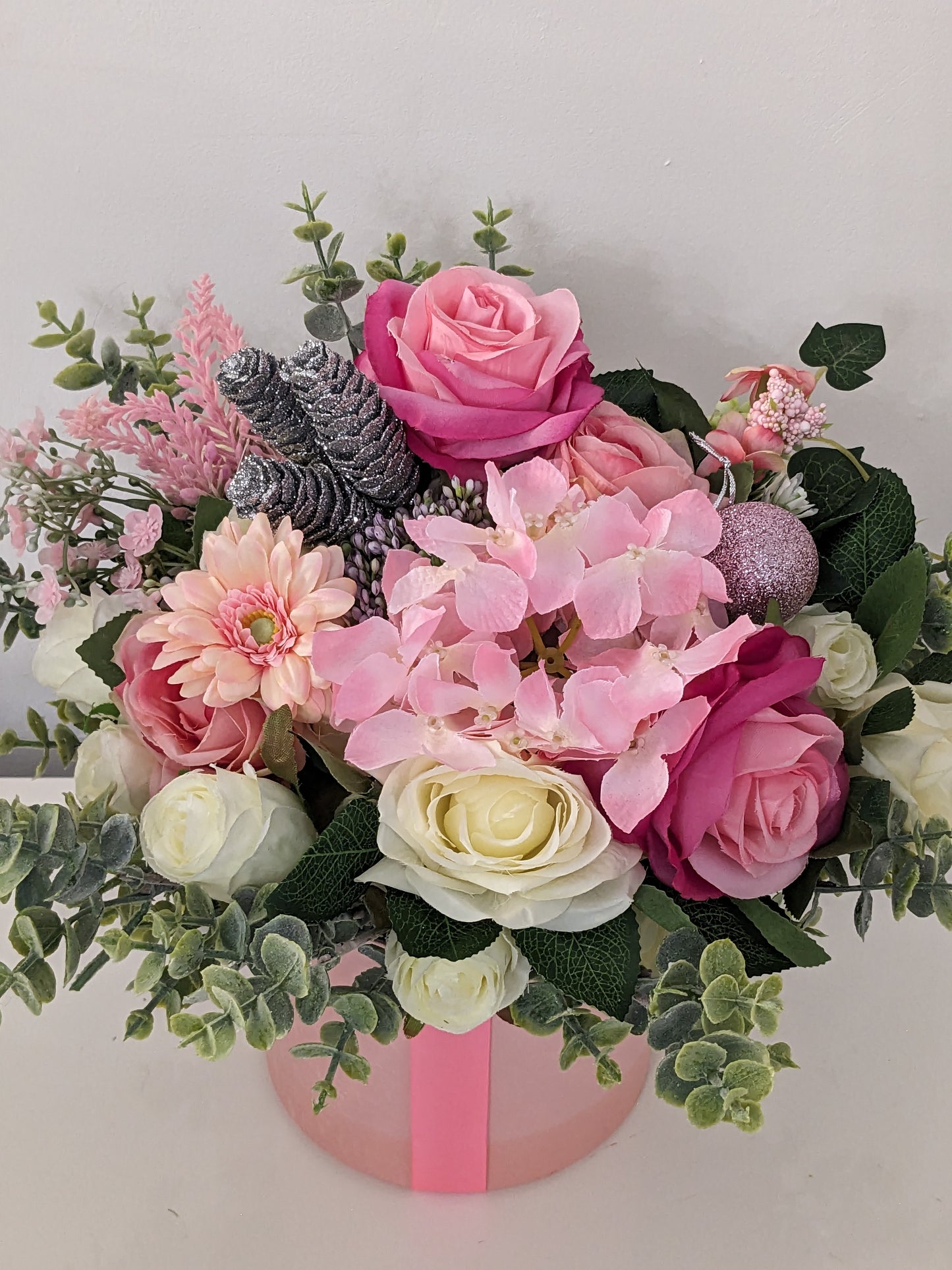 Pink Stunning Silk Flowers Hat Box