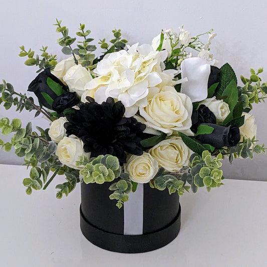 Black & Cream Stunning Silk Flowers Hat Box