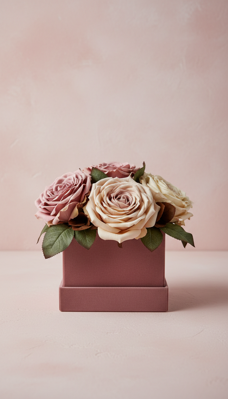 Silk Rose Arrangement In Velvet Gift Box