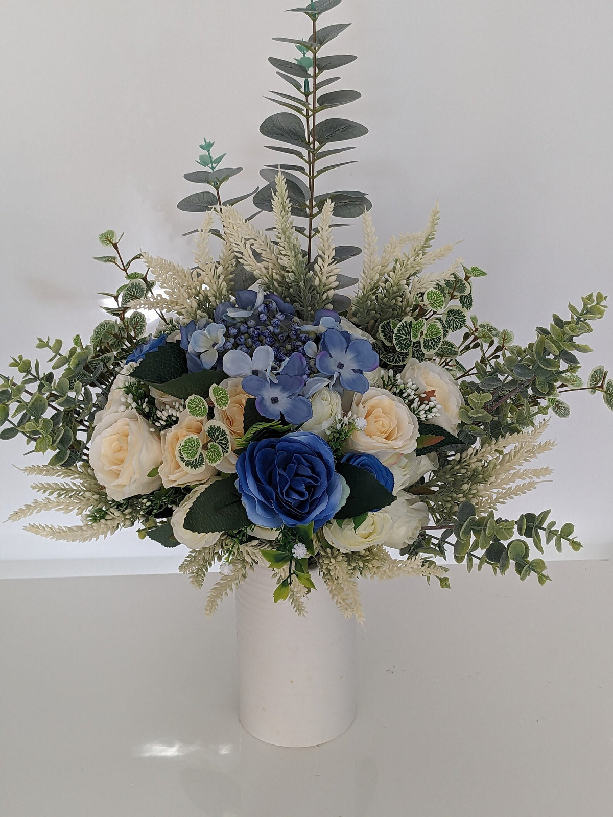 Blue & Cream Stunning Silk Flower Arrangement