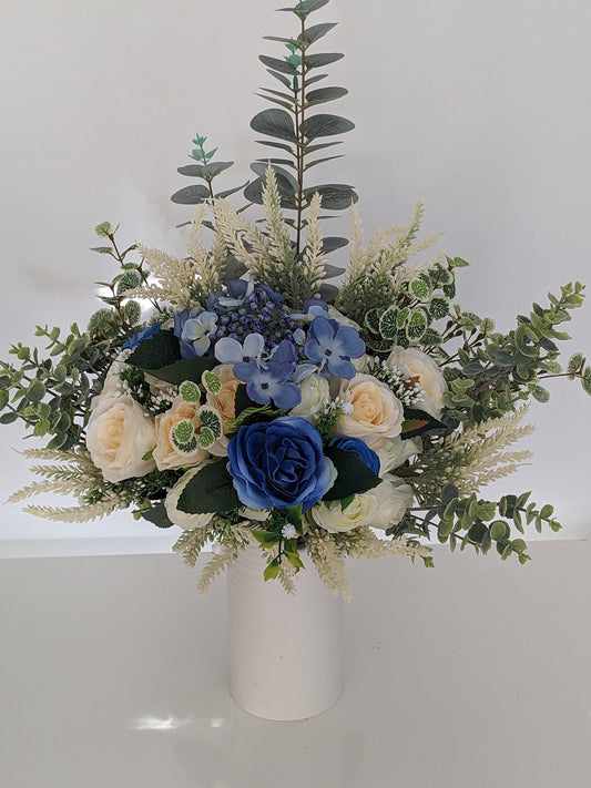 Blue & Cream Stunning Silk Flower Arrangement