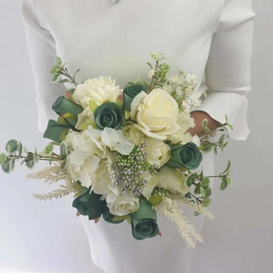 Cream & Emerald Stunning Brides Wedding Bouquet