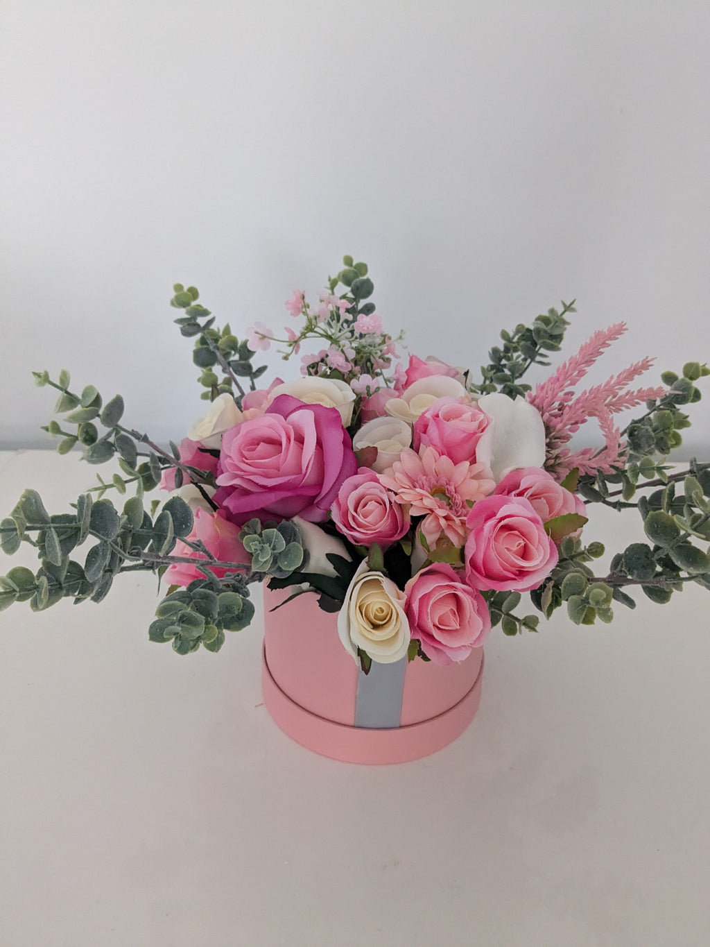 Pink Stunning Silk Flowers Pink Hat Box