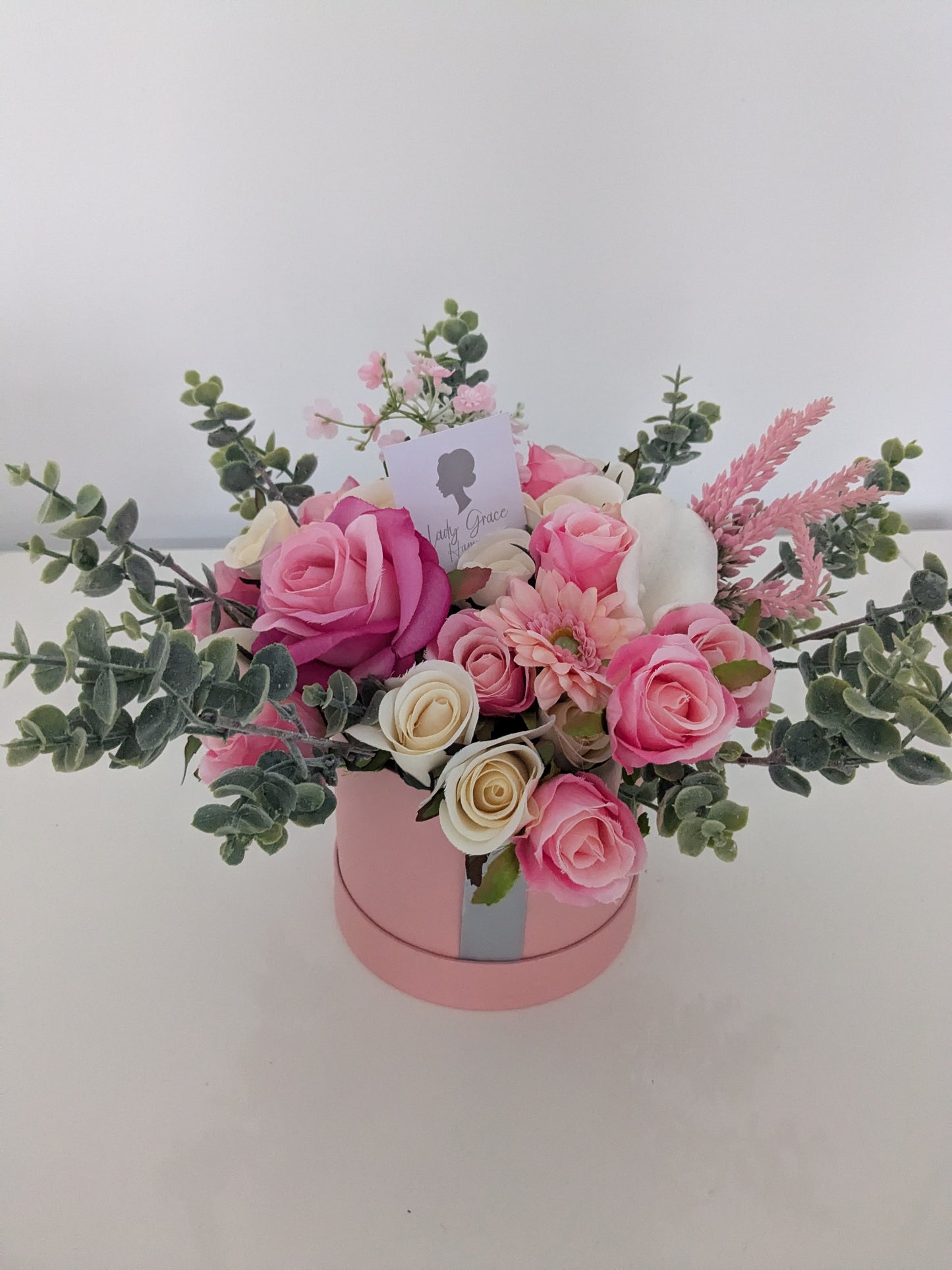 Pink Stunning Silk Flowers Pink Hat Box