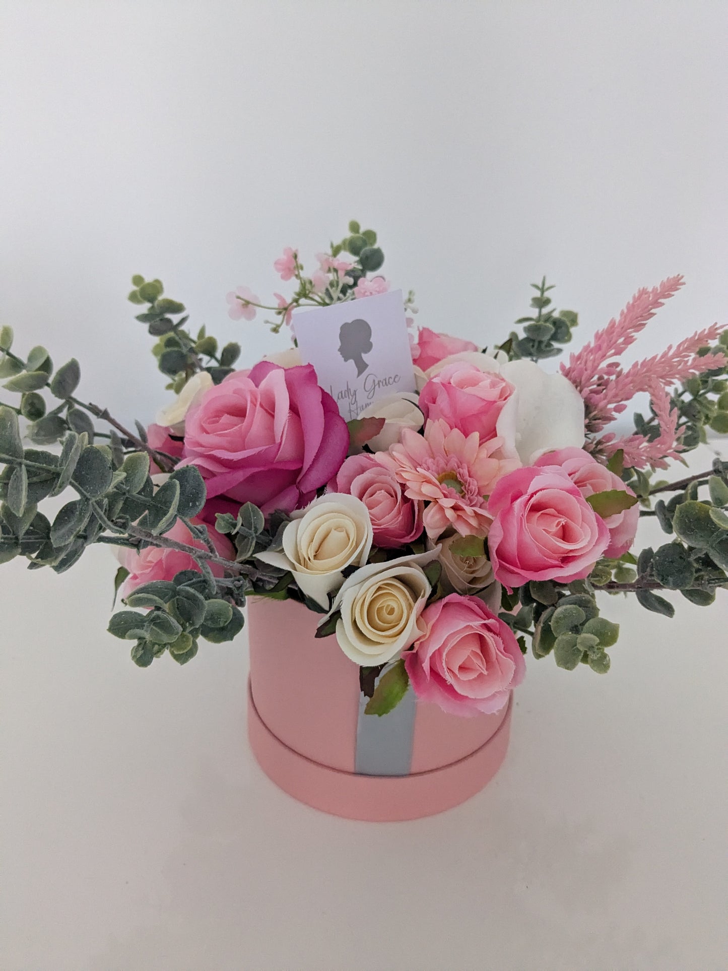 Pink Stunning Silk Flowers Pink Hat Box
