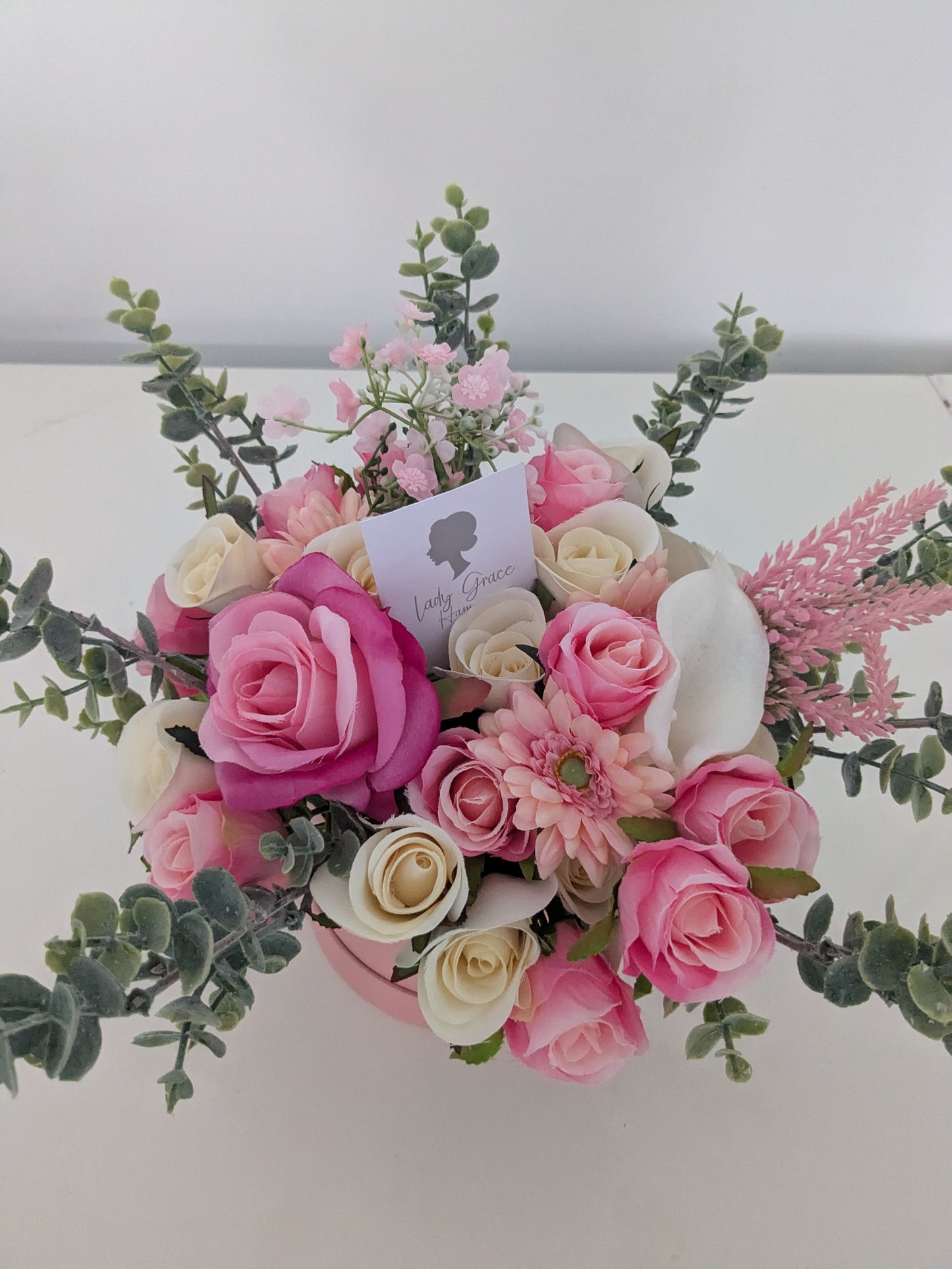Pink Stunning Silk Flowers Pink Hat Box