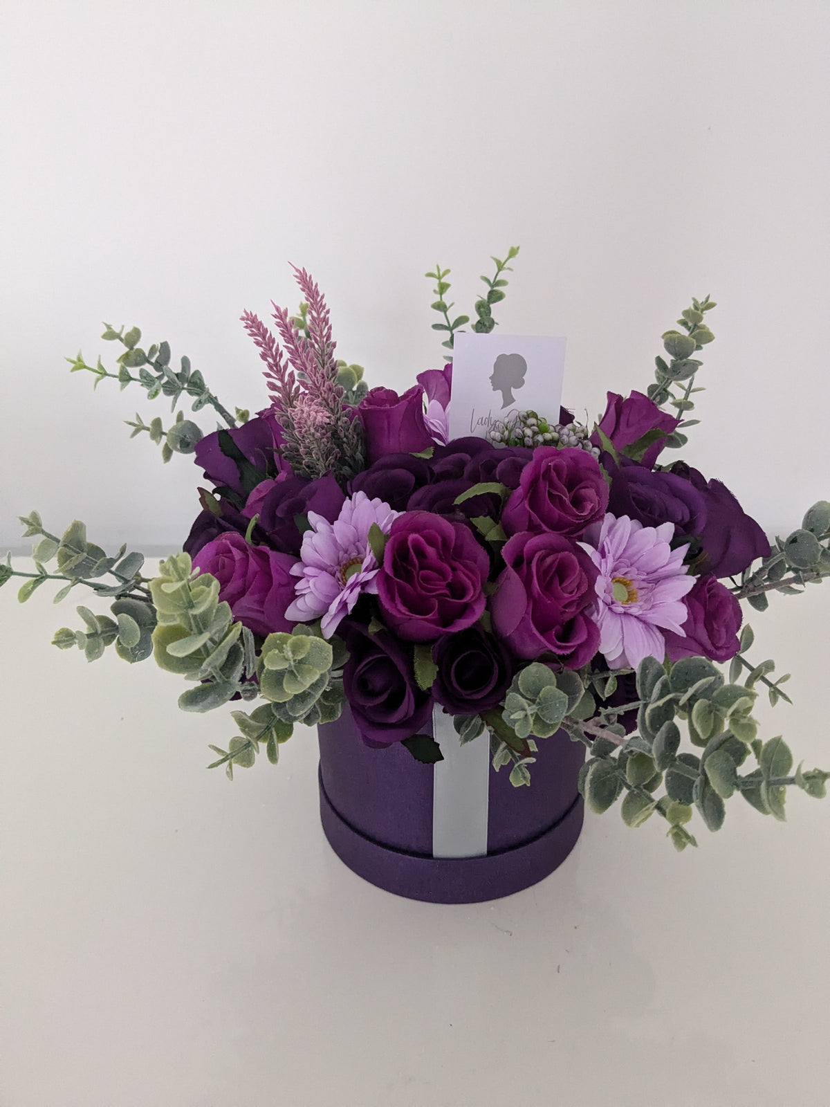 Dark Purple Stunning Silk Flowers Hat Box