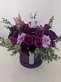 Dark Purple Stunning Silk Flowers Hat Box