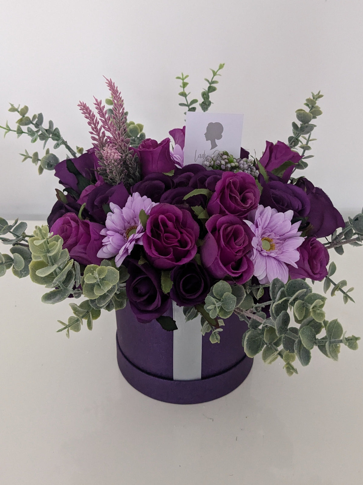 Dark Purple Stunning Silk Flowers Hat Box