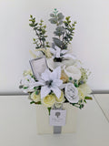 Winter White Earrings Box of Joy Silk Flowers Gift Hamper