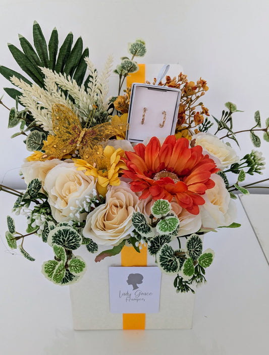 Orange Butterfly Earrings Box of Joy Silk Flowers Gift Hamper