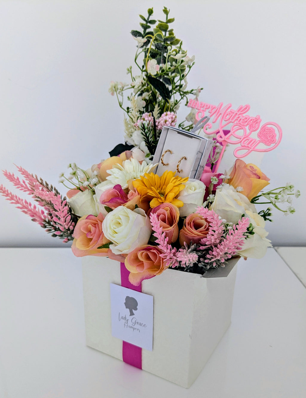 Mother's Day Earrings Box of Joy Silk Flowers Gift Hamper