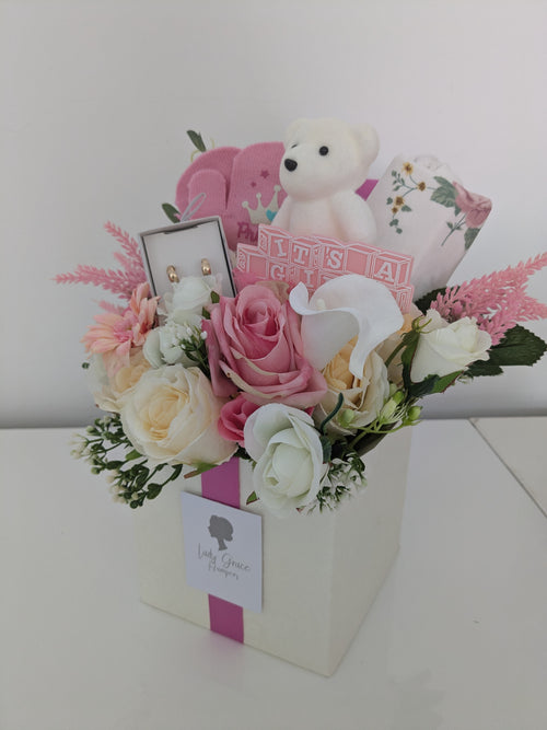 Baby Girl Earrings Box of Joy Silk Flowers Gift Hamper