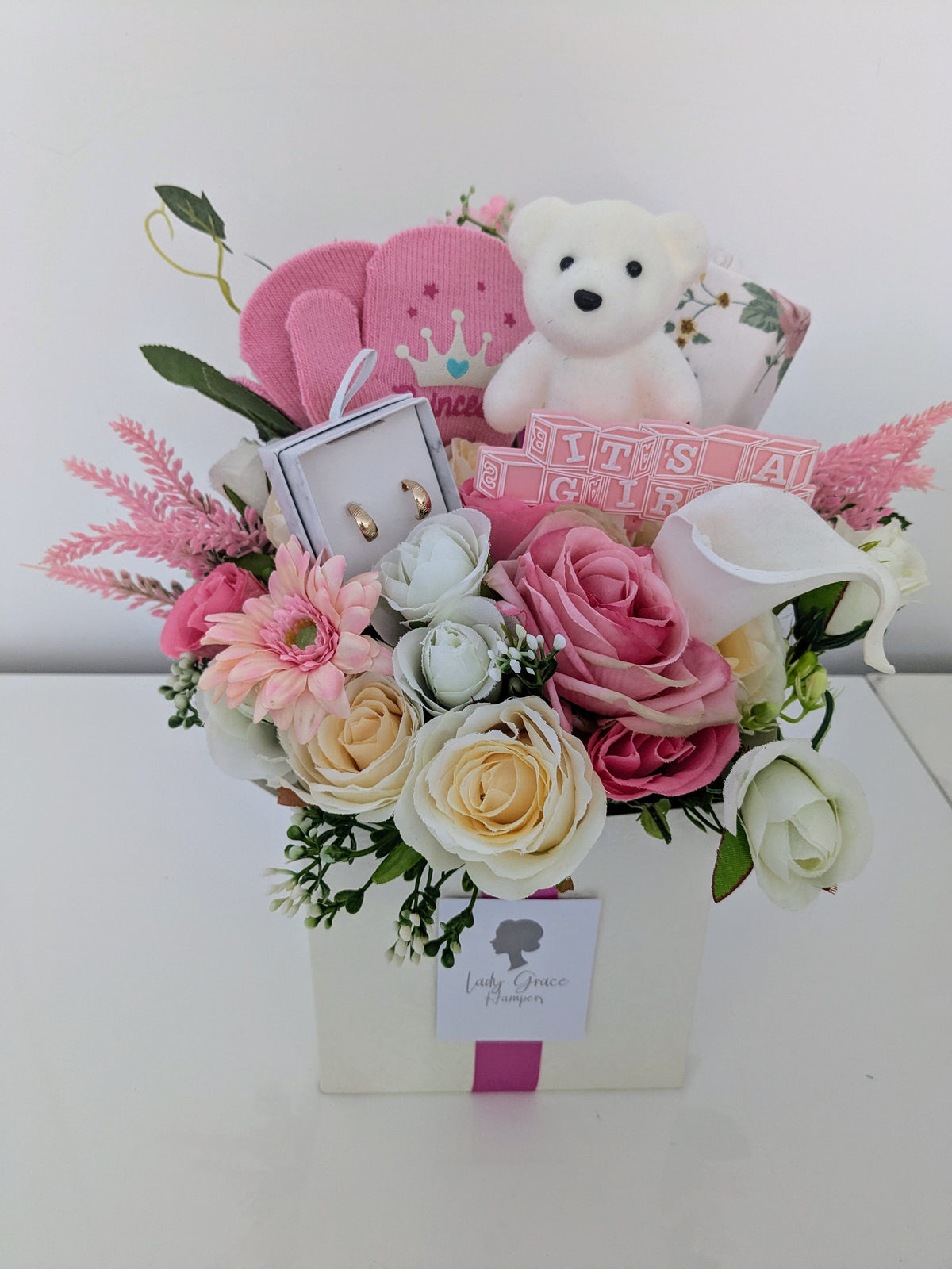 Baby Girl Earrings Box of Joy Silk Flowers Gift Hamper