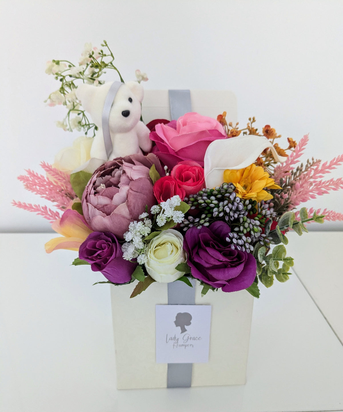 Get Well Soon Multicoloured Box of Joy Silk Flowers Gift Hamper