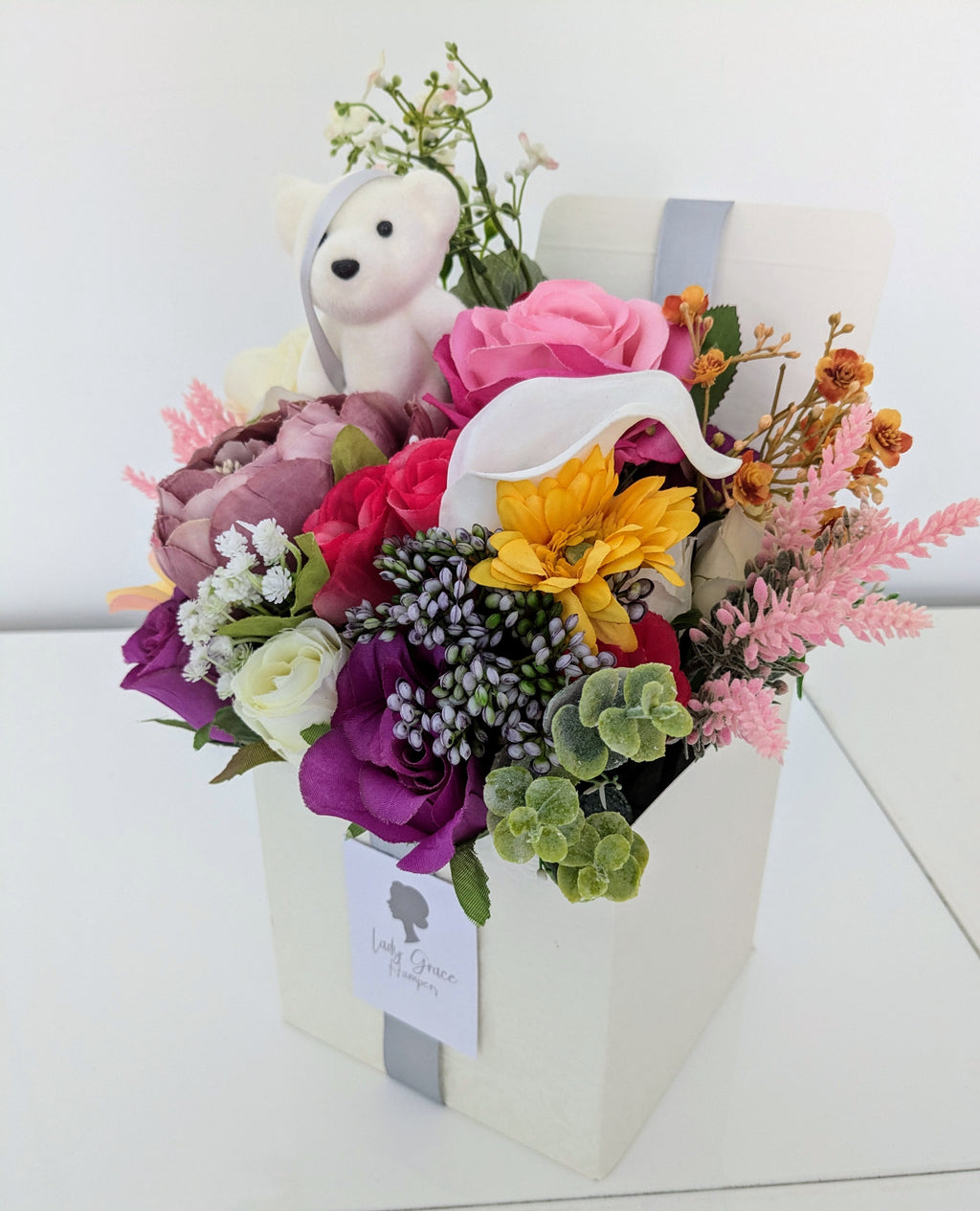 Get Well Soon Multicoloured Box of Joy Silk Flowers Gift Hamper