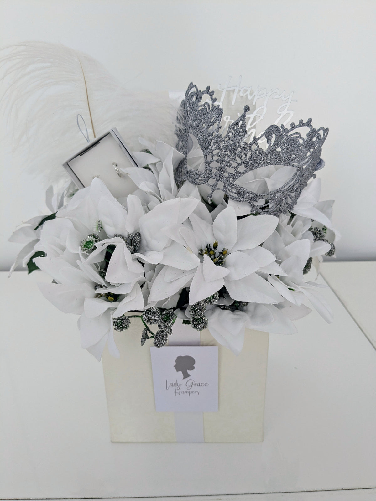 Birthday Masquerade Box of Joy Silk Flowers Earrings Gift Hamper