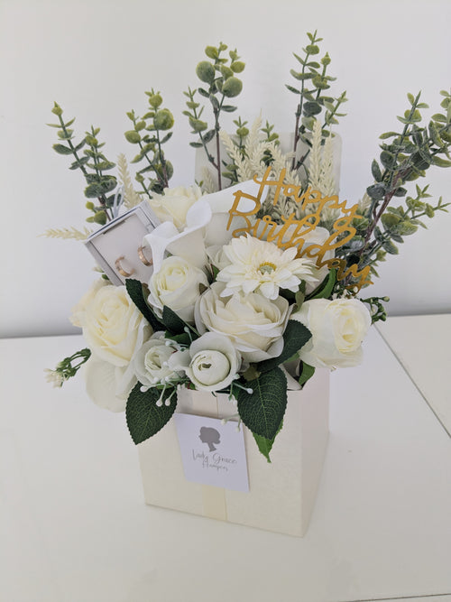 Birthday Cream  Box of Joy Silk Flowers Earrings Gift Hamper