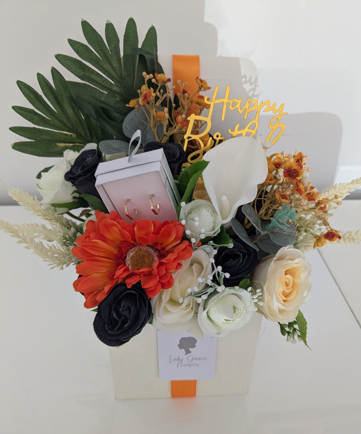 Birthday Orange Earrings Box of Joy Silk Flowers Earrings Gift Hamper