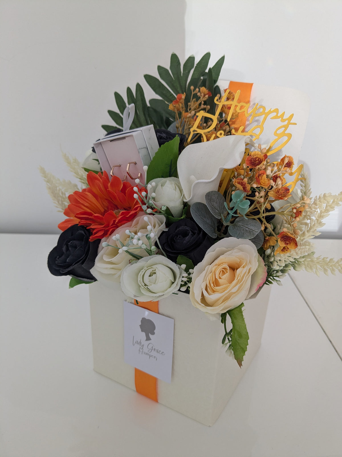 Birthday Orange Earrings Box of Joy Silk Flowers Earrings Gift Hamper
