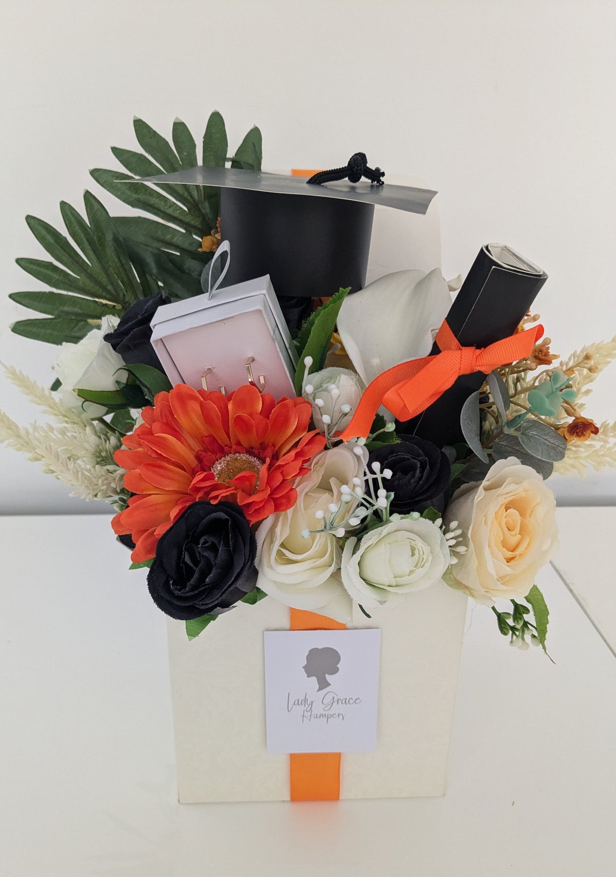 Graduation Orange Earrings Box of Joy Silk Flowers Earrings Gift Hamper