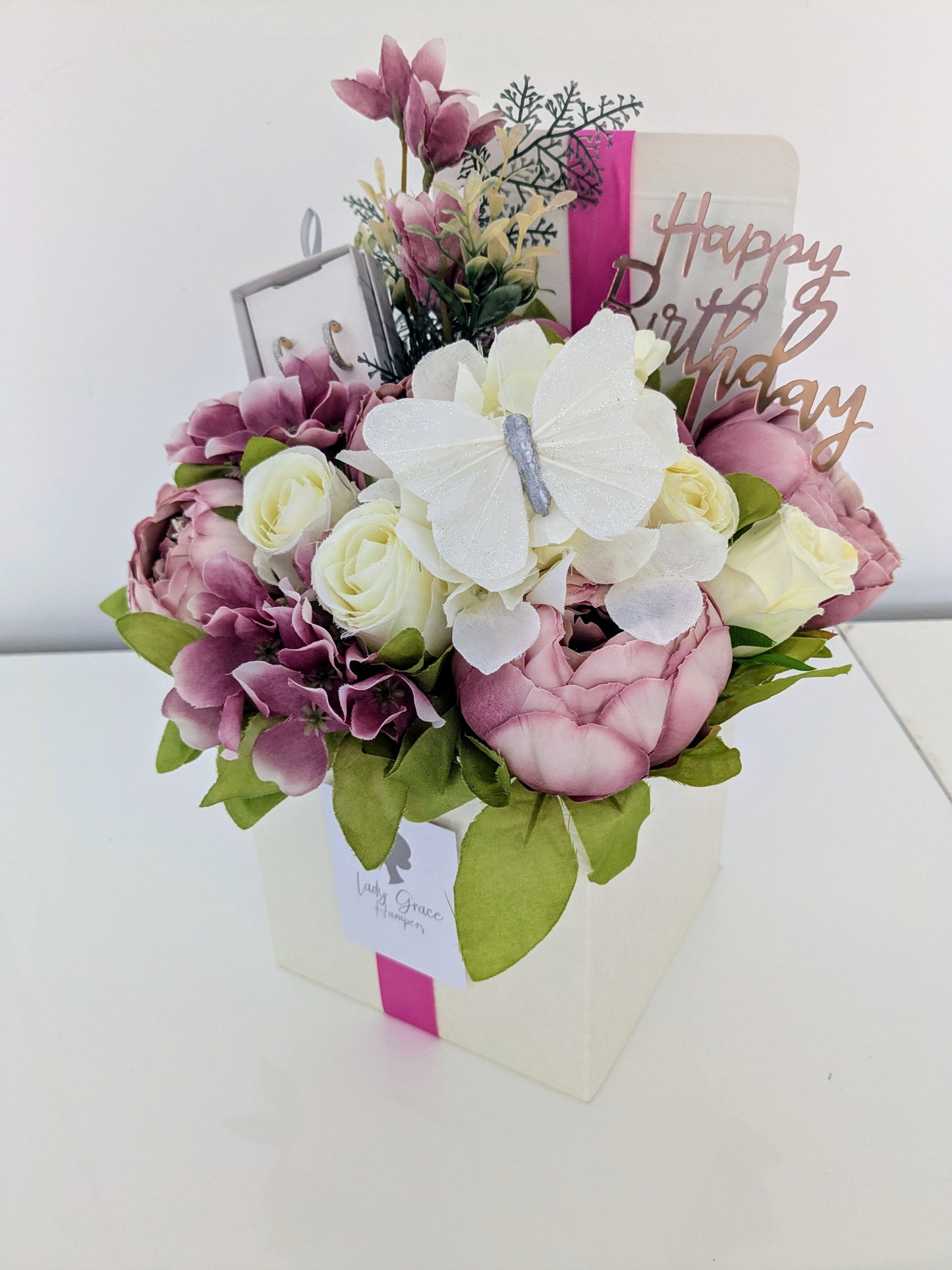 Birthday Mauve Earrings Box of Joy Silk Flowers Earrings Gift Hamper