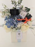 Graduation Blue Box of Joy Silk Flowers Earrings Gift Hamper