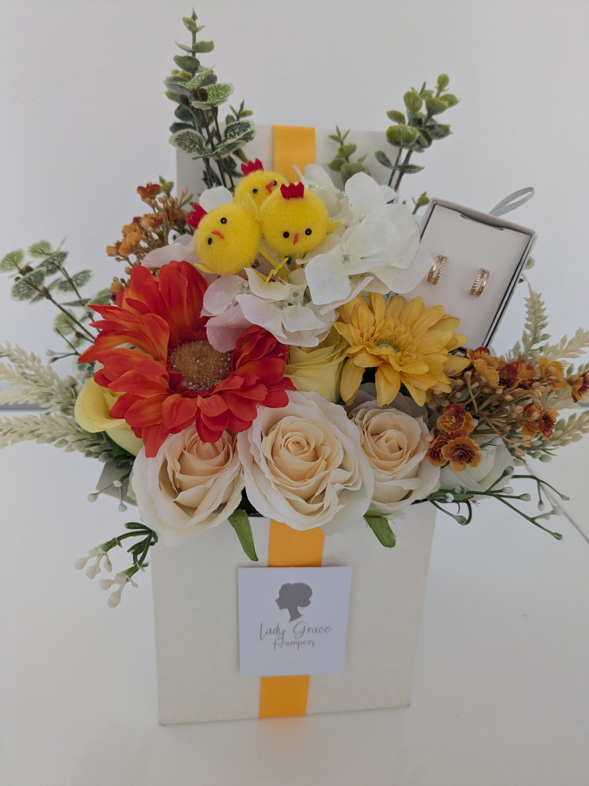 Easter Box of Joy Silk Flowers Earrings Gift Hamper