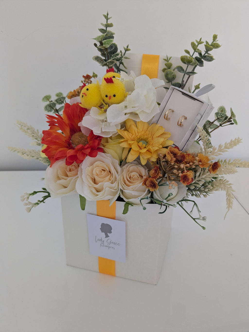 Easter Box of Joy Silk Flowers Earrings Gift Hamper